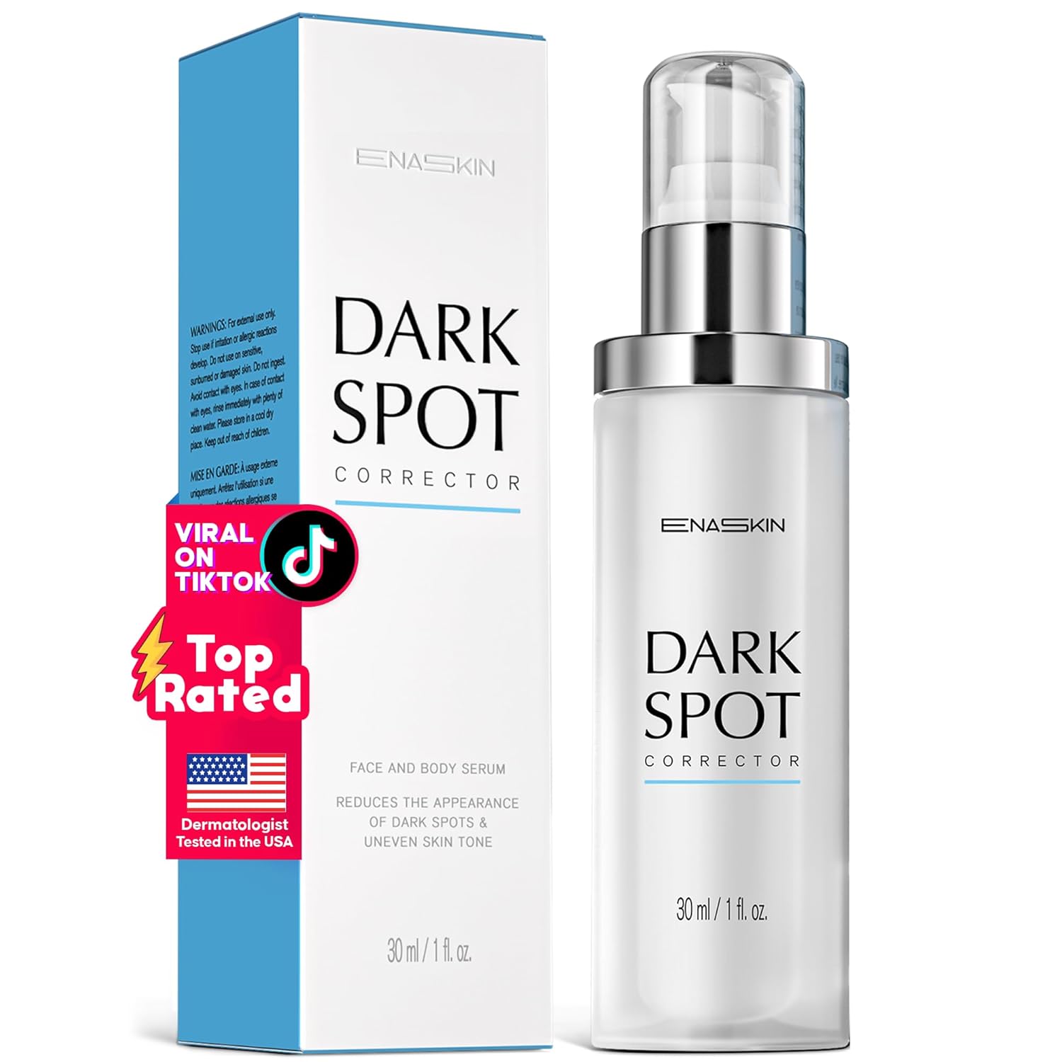 エナスキンダークスポットリムーバーフェイス&ボディセラム:エイジスポットサンスポットそばかすメラスマブラウンスポット - 女性と男性のためのナイアシンアミドを使用した高度なフォーミュラ（1.0 Fl