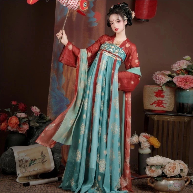 漢服 古典美人服 唐装 華流衣装 中華古代服 中華服 チャイナ服 中華 花柄 チャイナ プリント柄 花柄 夏着 舞台衣装 ステージ衣装 チャイナドレス イベント 仮装 コスチューム 写真撮影 華やか