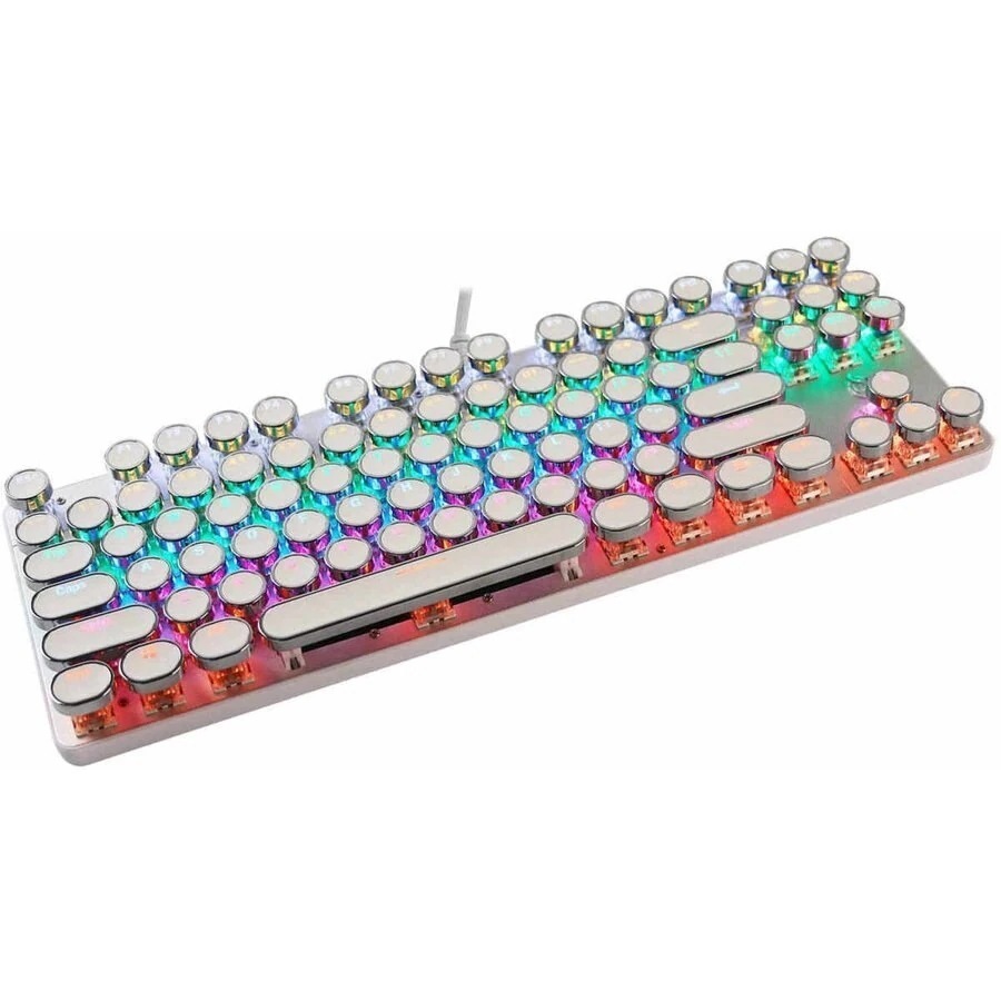 メカニカル式 青軸ゲーミングキーボード USB有線 英語配列 RGB発光 タイプライター風 防水防塵 5,407円