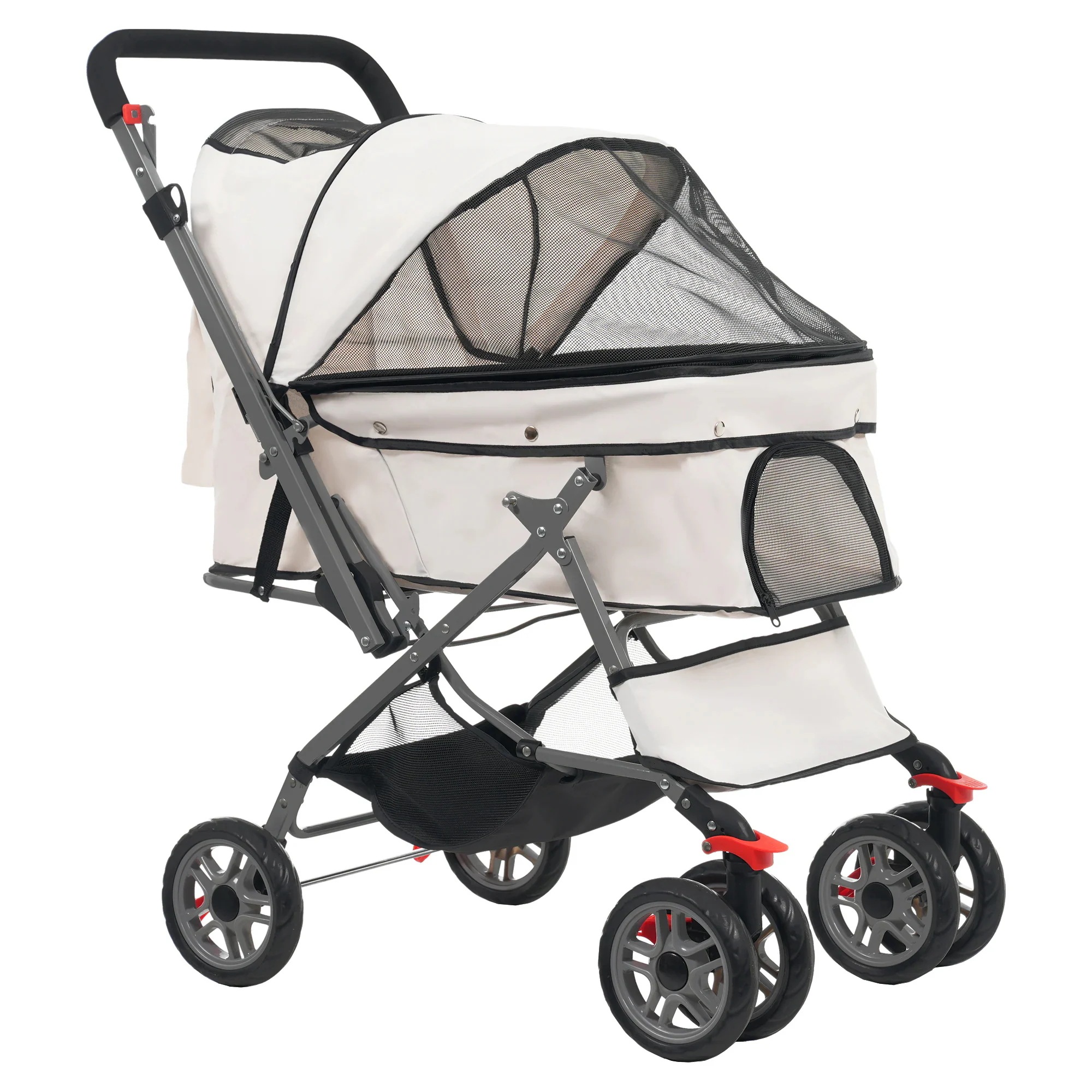 【184】ペットカート 対面式 折りたたみ 多頭 中型犬 小型犬 猫 2way 軽量 組立簡単 工具不要 介護用 ドッグカート ペットバギー 犬 猫 動物 ペット用品 【ベージュ】