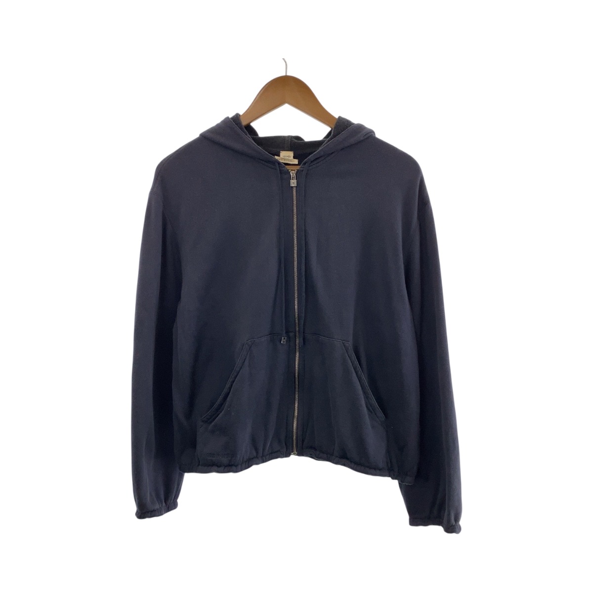 サイズ38 ネイビー シルバー金具 コットン/シルク ジップアップ パーカー 男女兼用 レディース 503441
