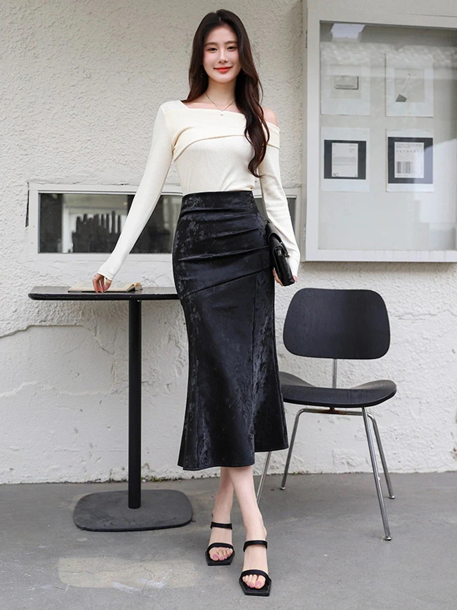 【妃】 春夏 タイトスカート マーメイド PUレザー ロングスカート レディース 大人 セクシー 着痩せ スカート メガ割