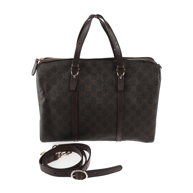 美品 GUCCI グッチ ハンドバッグ 322231 バッグ GGスプリーム PVC レザー ダークブラウン ゴールド金具 2WAY ミニ ボストンバッグ ショルダーバッグ 本物保証 中古