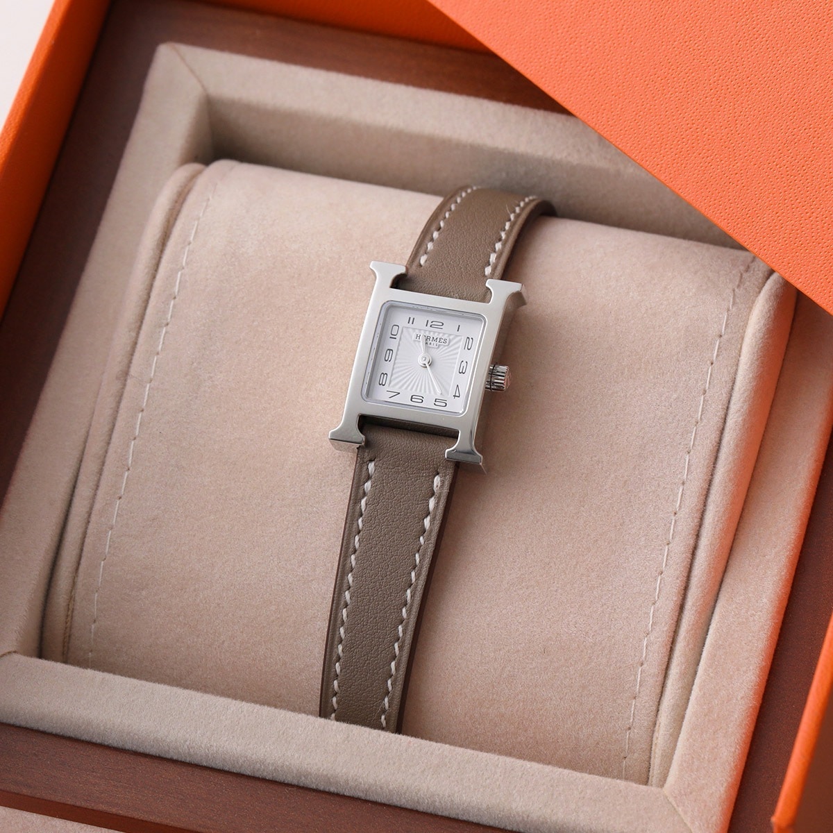 HERMES エルメス 腕時計 Hウォッチ H watch MINI 21mm W037883 レディース スイフト レザーストラップ Hロゴメタル アナログ時計 ETOUPE/SV