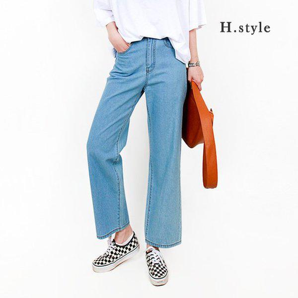 HスタイルBC221デニムバンディングワイドパンツ/ビッグサイズ/ストレート/ワイド/スラックス/バンディングパンツ/春/夏 4,163円