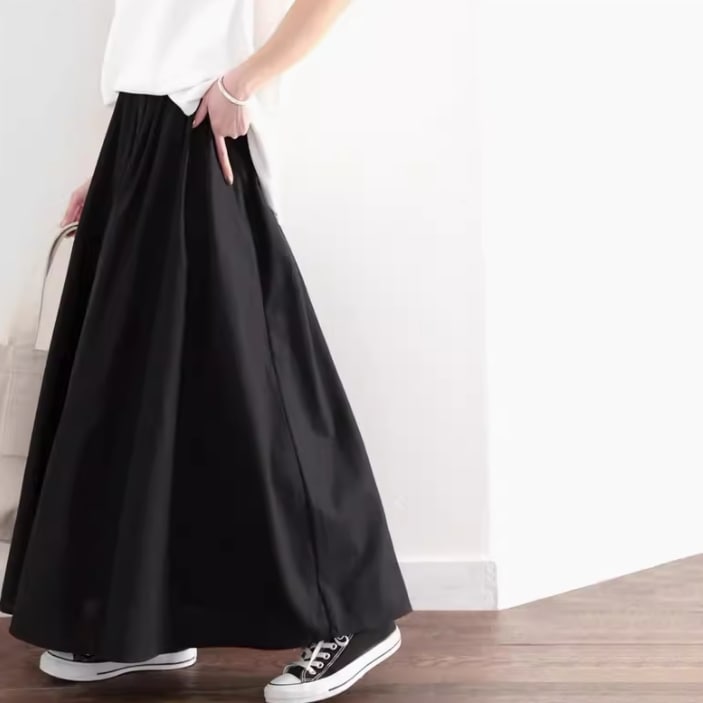 レディース スカート ロングスカート ロング Aライン ハイウエスト ウエストゴム かわいい 大人可愛い きれいめ シンプル カジュアル 上品 おしゃれ かっこいい レトロ こなれ感 ラフ ガーリー