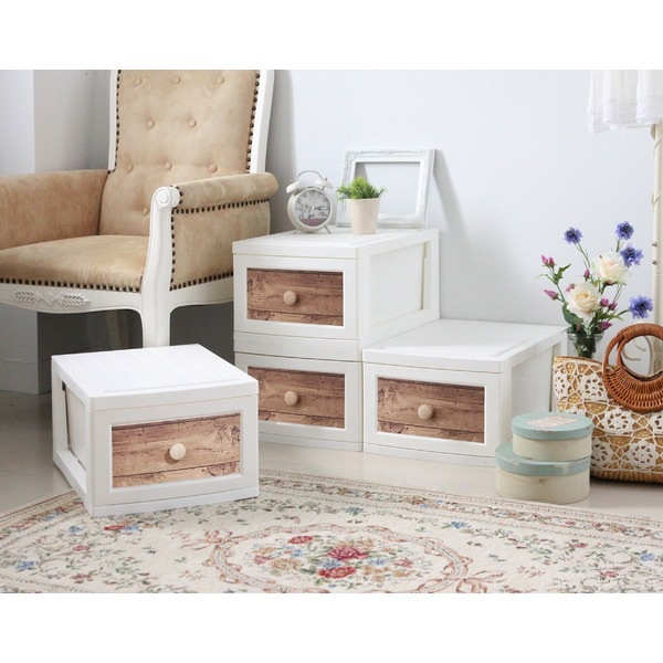 (4個組) 衣類収納 タンス 約幅34cm 1段 アンティークブラウン 日本製 プラスチック 北欧風 ヴィンテージ チェスト 組立品