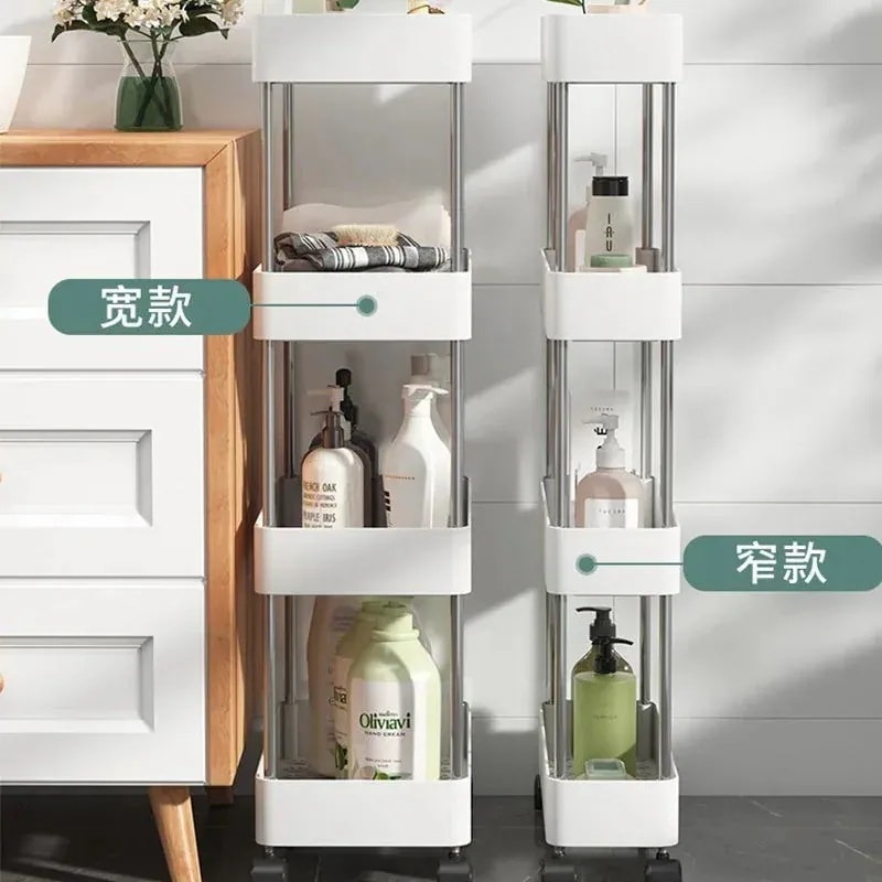 メガ割 FF取り外し可能なポータブル収納ラック キッチン 床収納収納ラック 多層バス トイレ プラスチック棚 キャスター付き