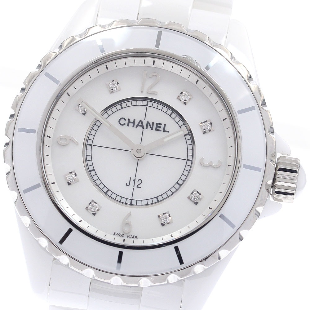 シャネル CHANEL H3214 J12 白セラミック 8Pダイヤ クォーツ メンズ _960727【中古】