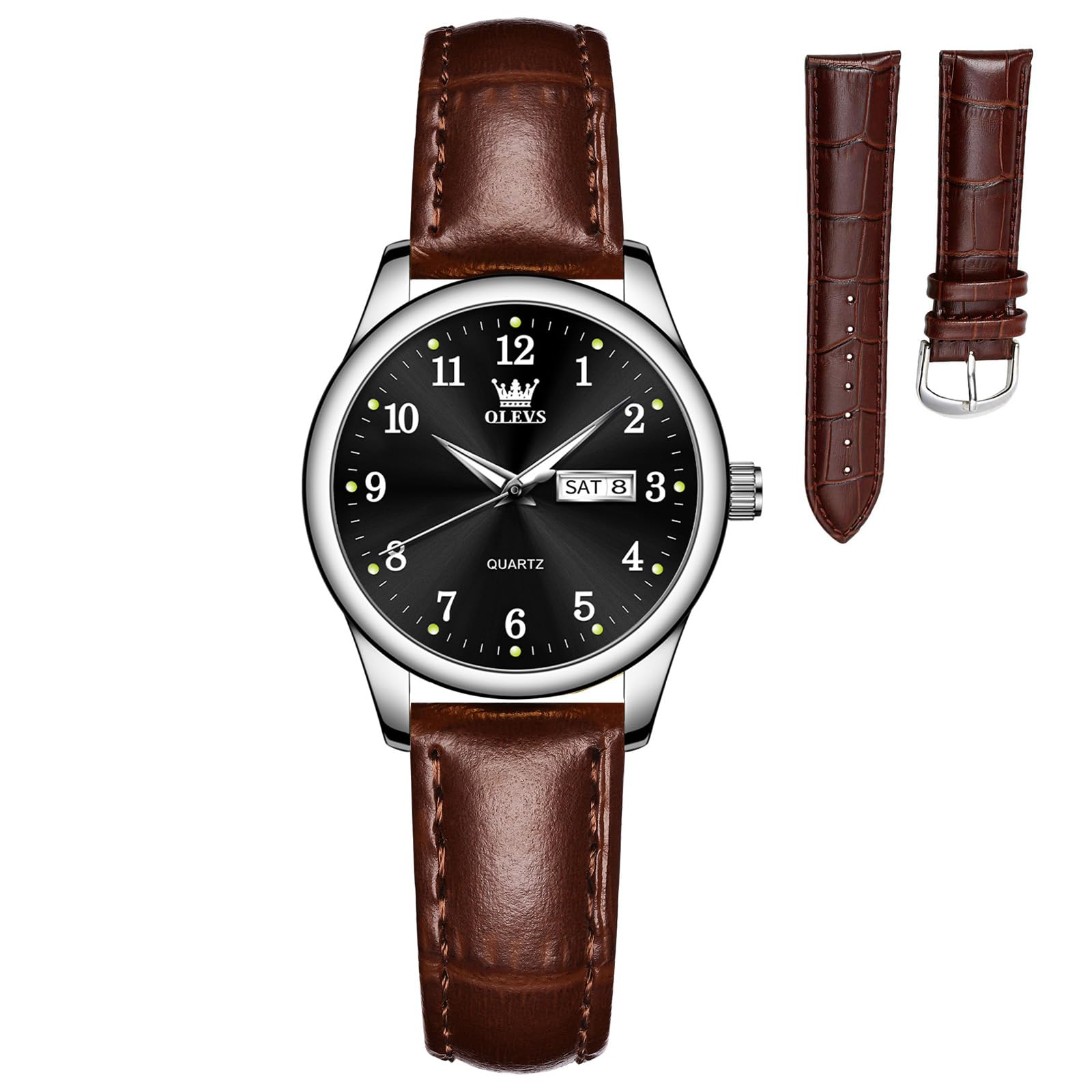OLEVS 腕時計 レディース オシャレ女性用ビジネウオッチ 防水 夜光 アナログ腕時計 ファッション Women Watch 固い 人気かわいい時計 日付 ブラウン革ベルト ブラック文字盤