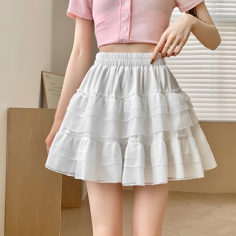 【1つ買うと10つ無料】女性用レースケーキスカート夏のスカートプリンセススタイルホワイトショートスカート年齢を削減するハイウエストエレガントスカート