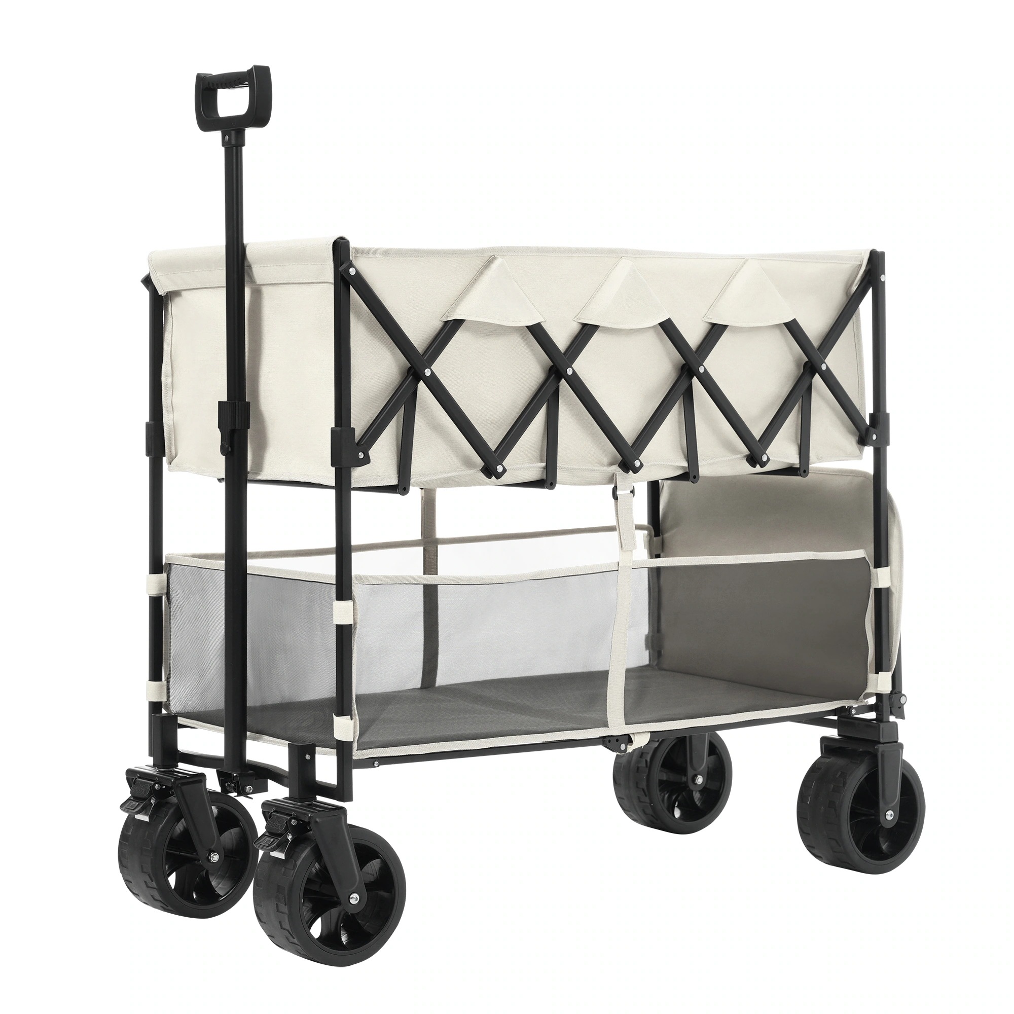 1919【ホワイト】ダブルシェルフ上下2段 キャリーワゴン アウトドアワゴン 290L 後ろ開け 自立式 折りたたみ コンパクト