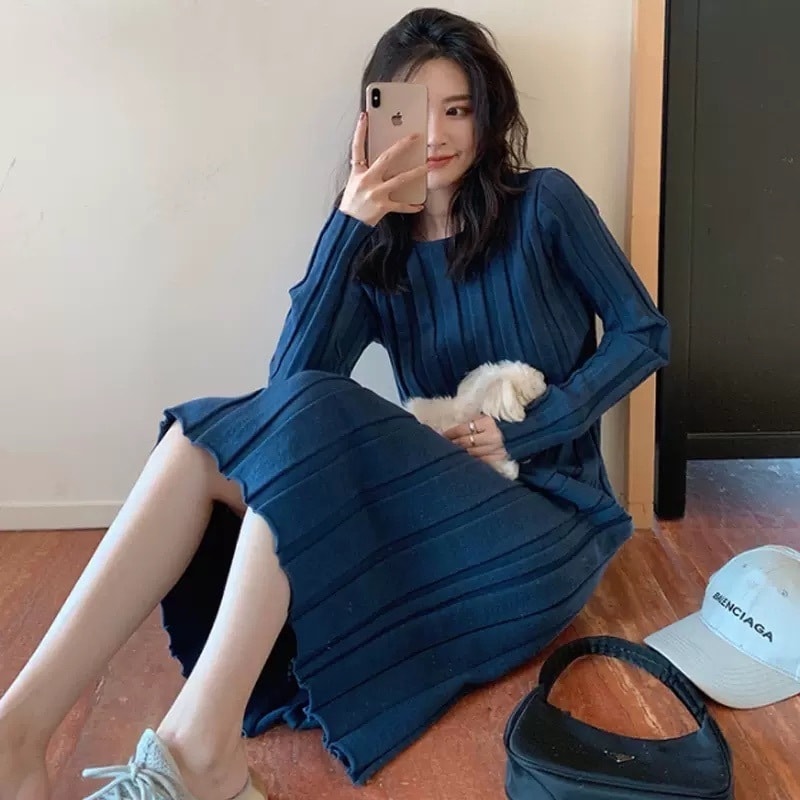 ワンピース ワイドリブ ニット マキシワンピース ロング丈 長袖 韓国 レディース かわいい 可愛い 大人可愛い 大人女子 きれいめ シンプル カジュアル 大人 上品 おしゃれ お洒落