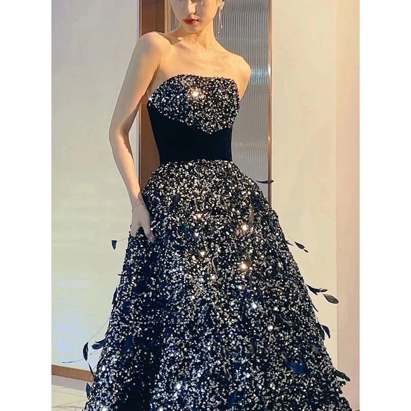 女性のブラックドレス2025は通常ホストバンケットの気質冬のドレスロングスタイルを着ることができますワンピースドレスドレス 7,711円