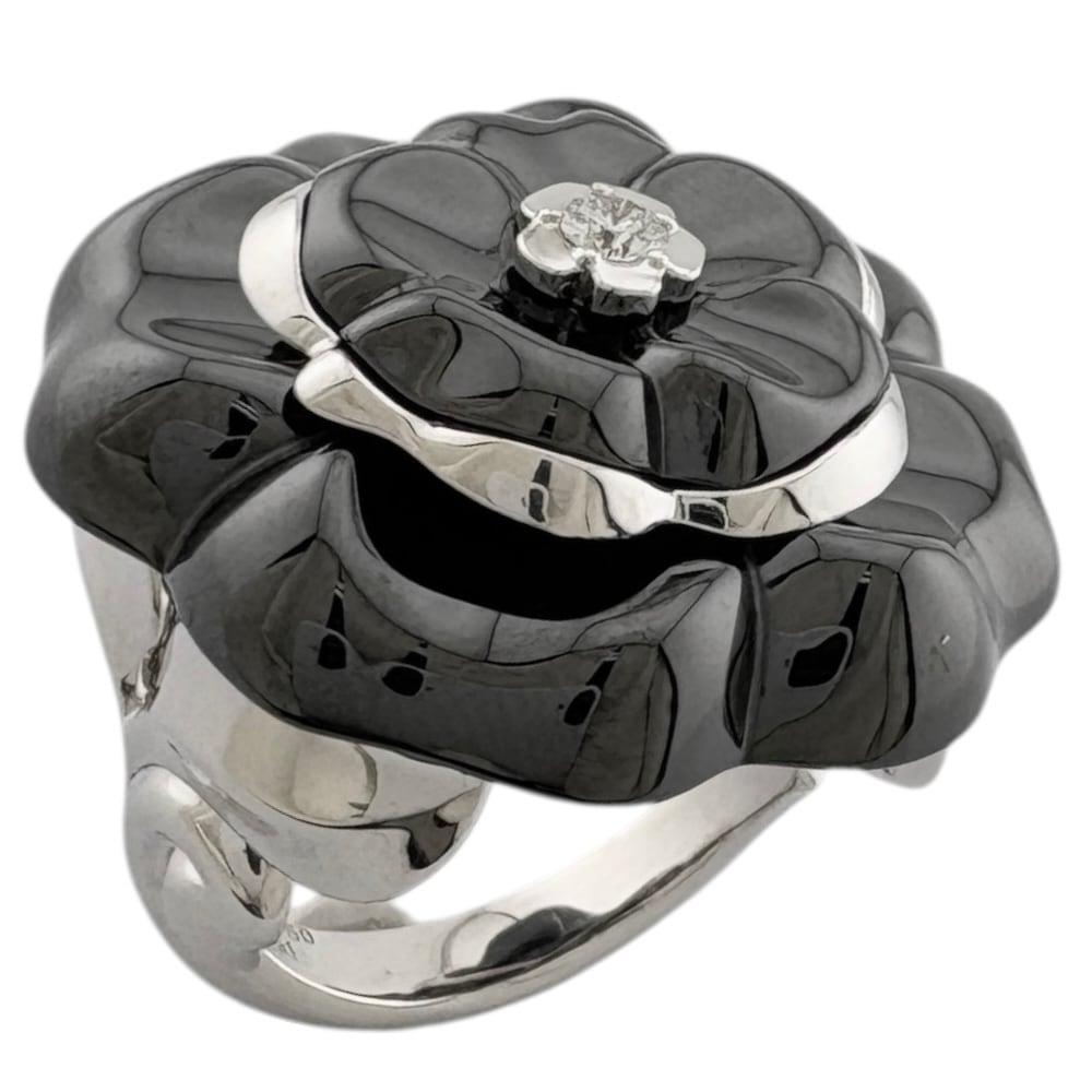 シャネル カメリア リング 指輪 10.5号 18金 K18ホワイトゴールド ダイヤモンド CHANEL 中古 美品
