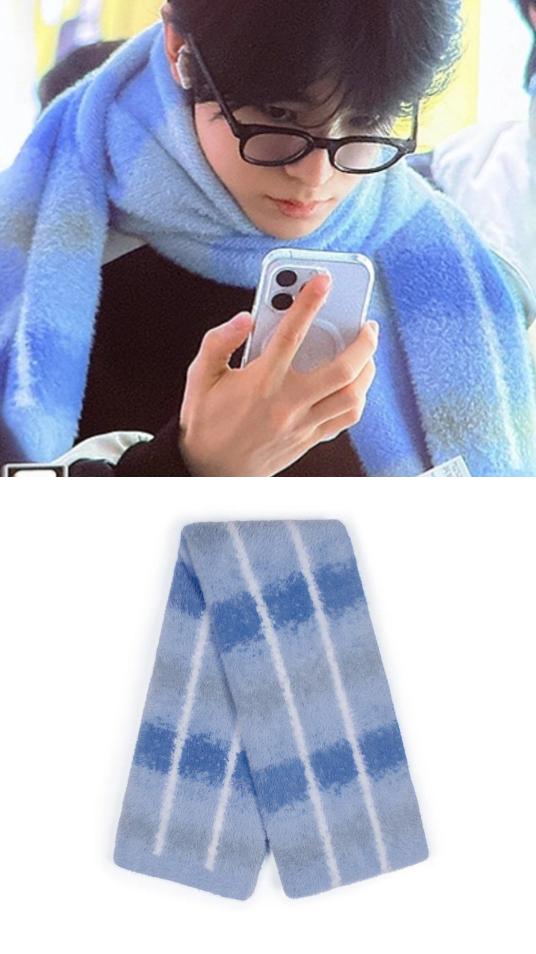 XTONZ/NCT wear/XTA056 Check Pattern Soft Hairy Muffler(Blue)