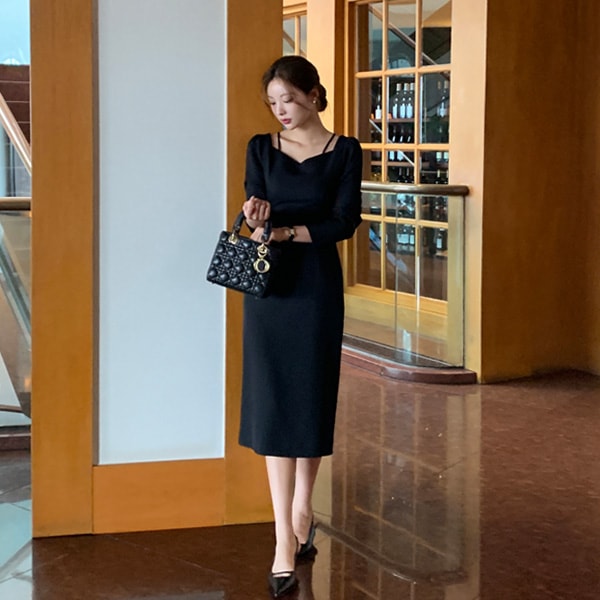 ハートネックロングワンピース op15844