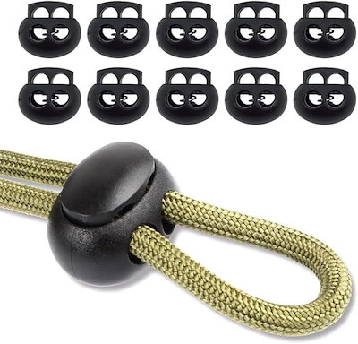 他サイト： スプリングコードストッパー 紐止め 2つ穴 6mm コードロック トグルストッパー ブラック 黒 10個入りの商品画像