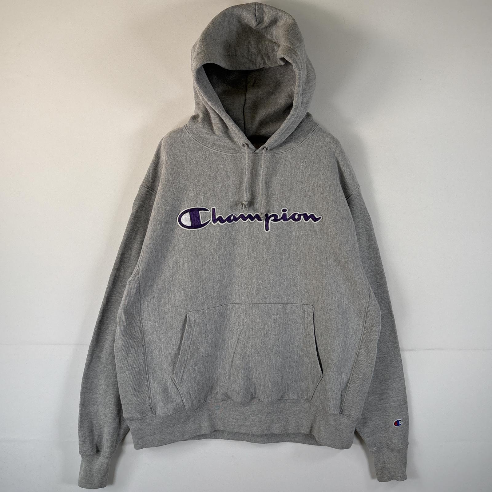 古着 パーカー リバースウィーブ プルオーバー 復刻 ビッグロゴ 大きいサイズ LARGE グレー メンズ