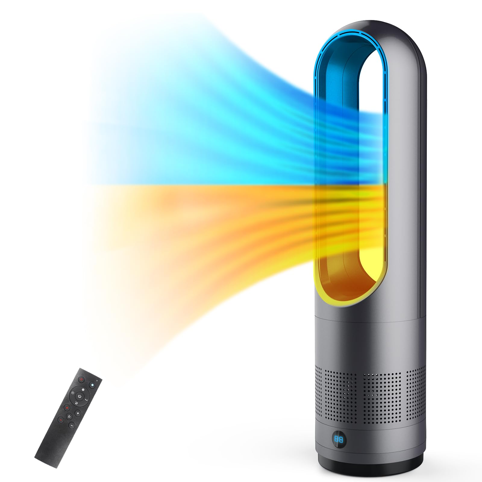 扇風機 タワーファン【冷暖両用＆羽根なし】 スリム扇風機 3段階暖風・8段階冷風切り替え 1400W 100左右首振り 1-9Hタイマー設定可 転倒自動OFF 過熱保護 リモコン付き 省エネ 軽量