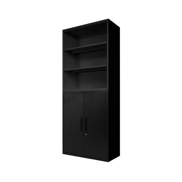 法人限定 Netforce FH-NR-2-W-BK ブラック FACILE 書庫 2台セット オープン書庫 両開き書庫 スチール製 幅900mm メーカー直送