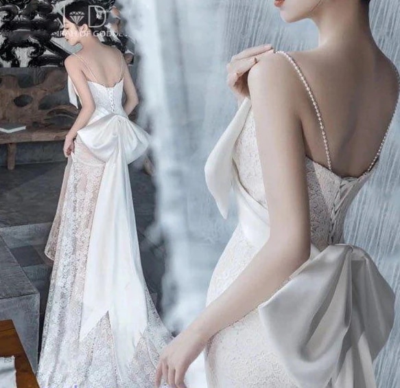 新品ウェディングドレス ウエディングドレス白 パーティー 可愛い 花嫁ロングドレス 結婚式 トレーンライン 二次会 フォームドレス お呼ばれ