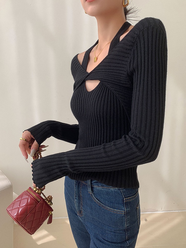 レディース ファッション ハンギング ネック セーター 女性 秋 冬 スリム セーター オールマッチ トップ ブラック ＳＭＬXL トップス かわいい 大人可愛い きれいめ シンプル カジュアル 大人