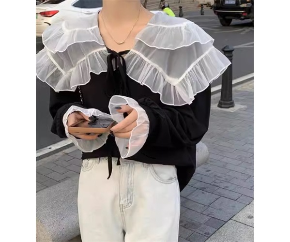 レディース トップス シャツ ミドル丈 長袖 襟付き フリル リボン 異国風 かわいい クラシカル 大人可愛い きれいめ カジュアル 上品 おしゃれ レトロ ガーリー 個性的 エレガント 存在感