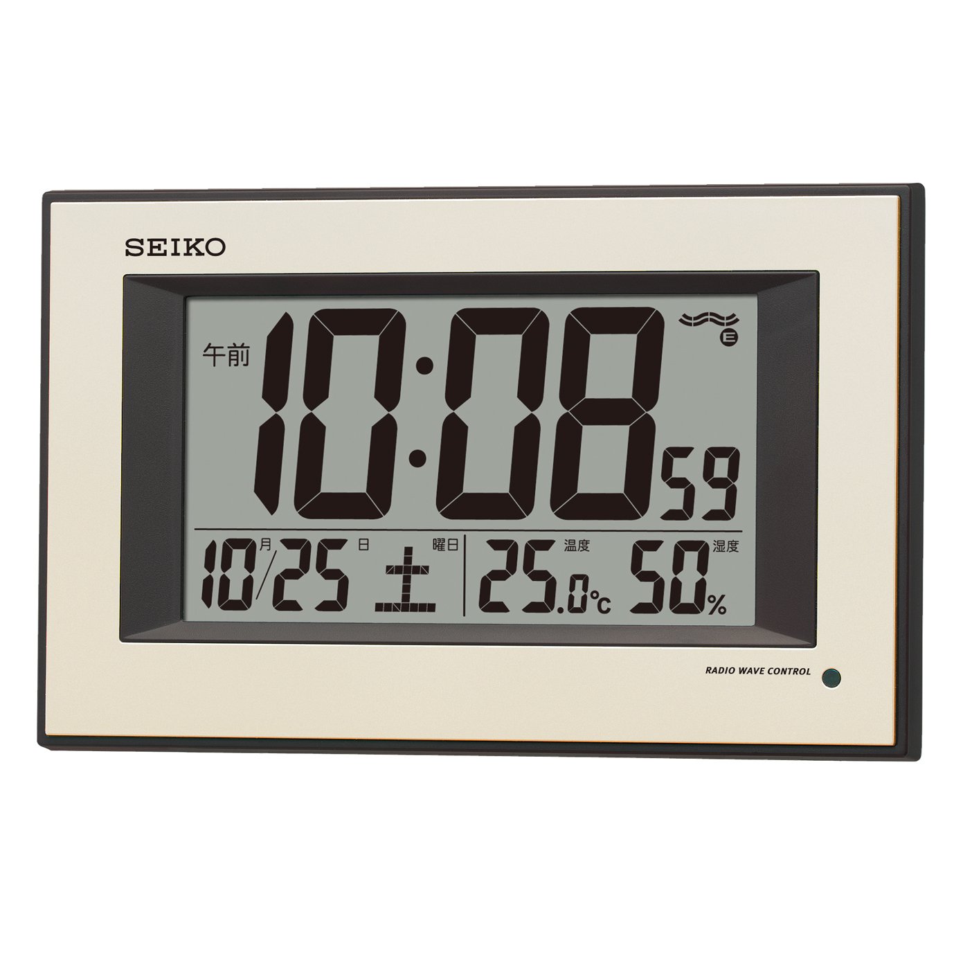 セイコークロック(Seiko Clock) セイコー クロック掛け時計 自動点灯 電波 デジタル カレンダー 温度 湿度 表示 夜でも見える 薄金色 パール SQ438G
