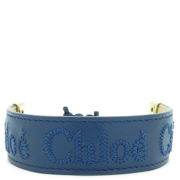 クロエ Chloe ブレスレット ウッディ WOODY レザーブレス レザー GP ディープデニム ゴールド金具 CHC23SFB19CHO477TU 【箱】【中古】