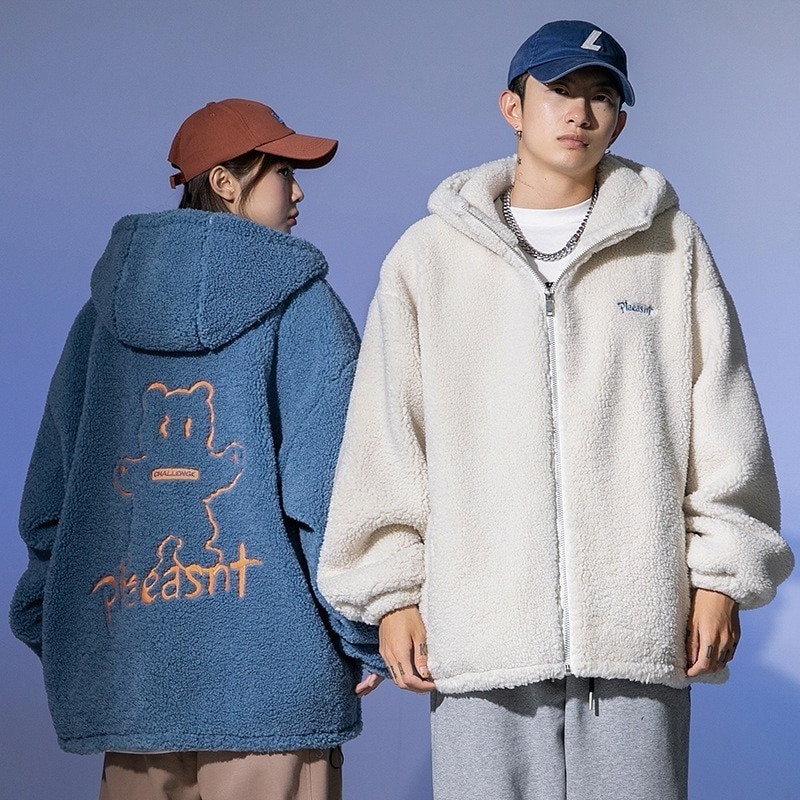 品大人気ペアルックボアコートボアジャケットレディースメンズトップス長袖刺繍可愛い厚ボアジャンカップルお揃い韓国風おしゃれゆったりおすすめ