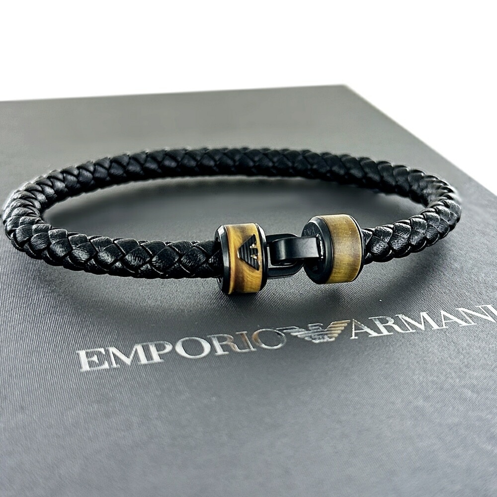 エンポリオアルマーニ レザーブレスレット ブレスレット メンズ シンプル おしゃれ ブラック メンズアクセサリー 記念日ギフト プレゼント 誕生日プレゼント 男性 彼氏 男友達 同僚 旦那 父親 ポイ