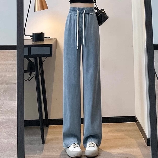 レディース パンツ ボトムス デニム Gパン ストレートパンツ ロングパンツ デニムパンツ 丈長 フルレングス フェミニン ストリート ウエストリボン ハイウエスト ドロスト 伸縮性 アメカジ 4,784円