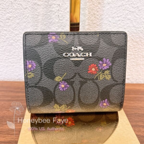 二つ折り財布 CoachNWT Snap Wallet In Signature Canvas With Country Floral Print CM973
