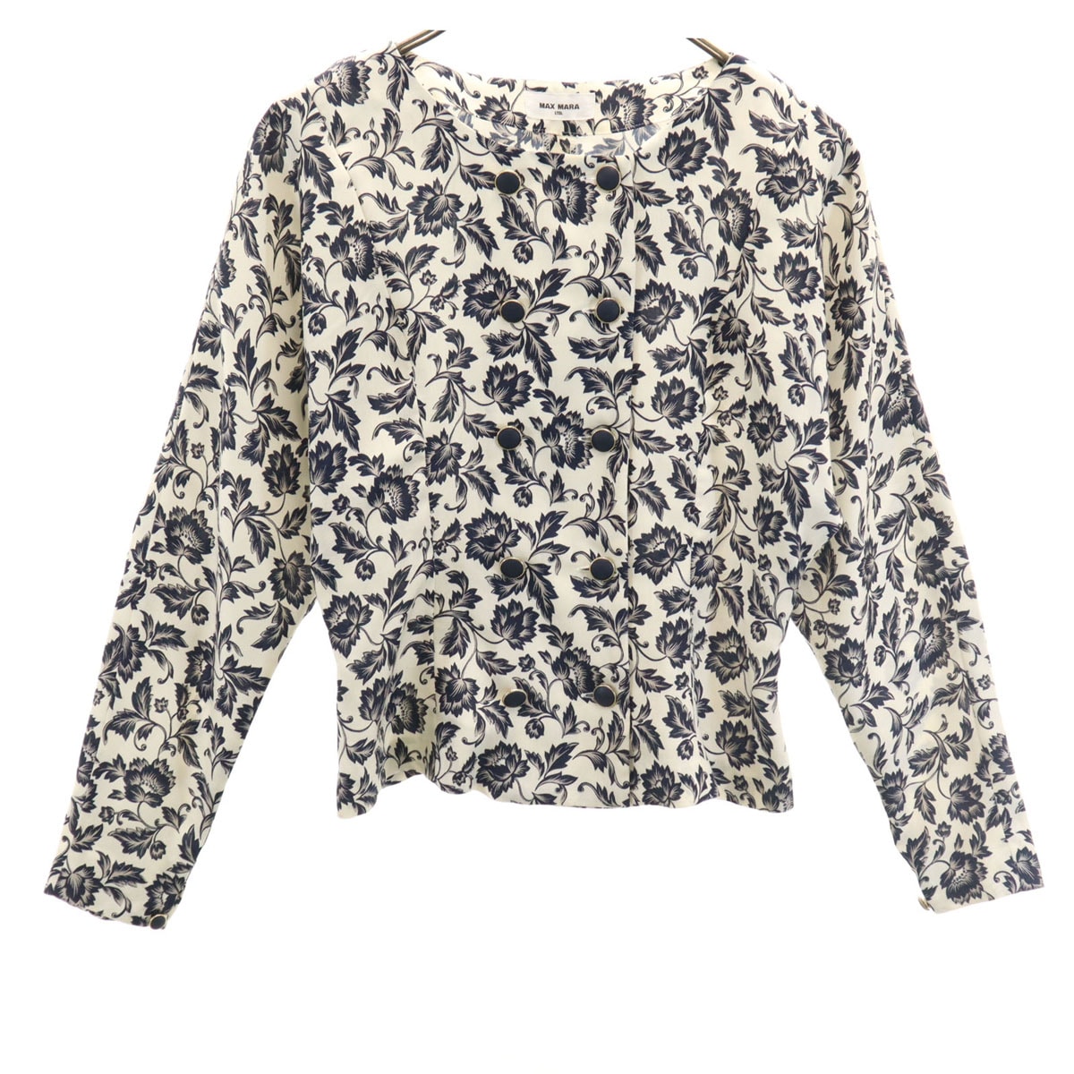 花柄 ペプラム ノーカラージャケット 9号 アイボリー レディース 古着