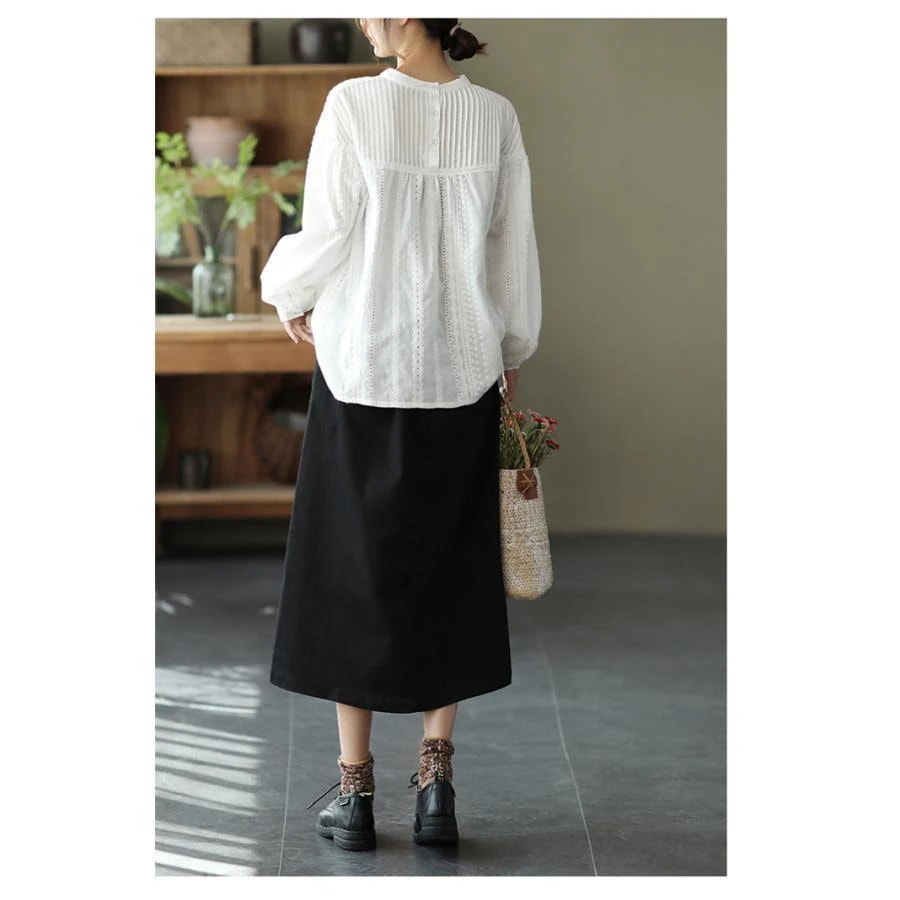 刺繍 柔らか きれいめ トップス 刺繍ブラウス 長袖 ふんわり レディース シャツパフスリーブ バンディング シンプル シャーリング おしゃれ 春 レースブラウストップスカーディガントップスカーディガ