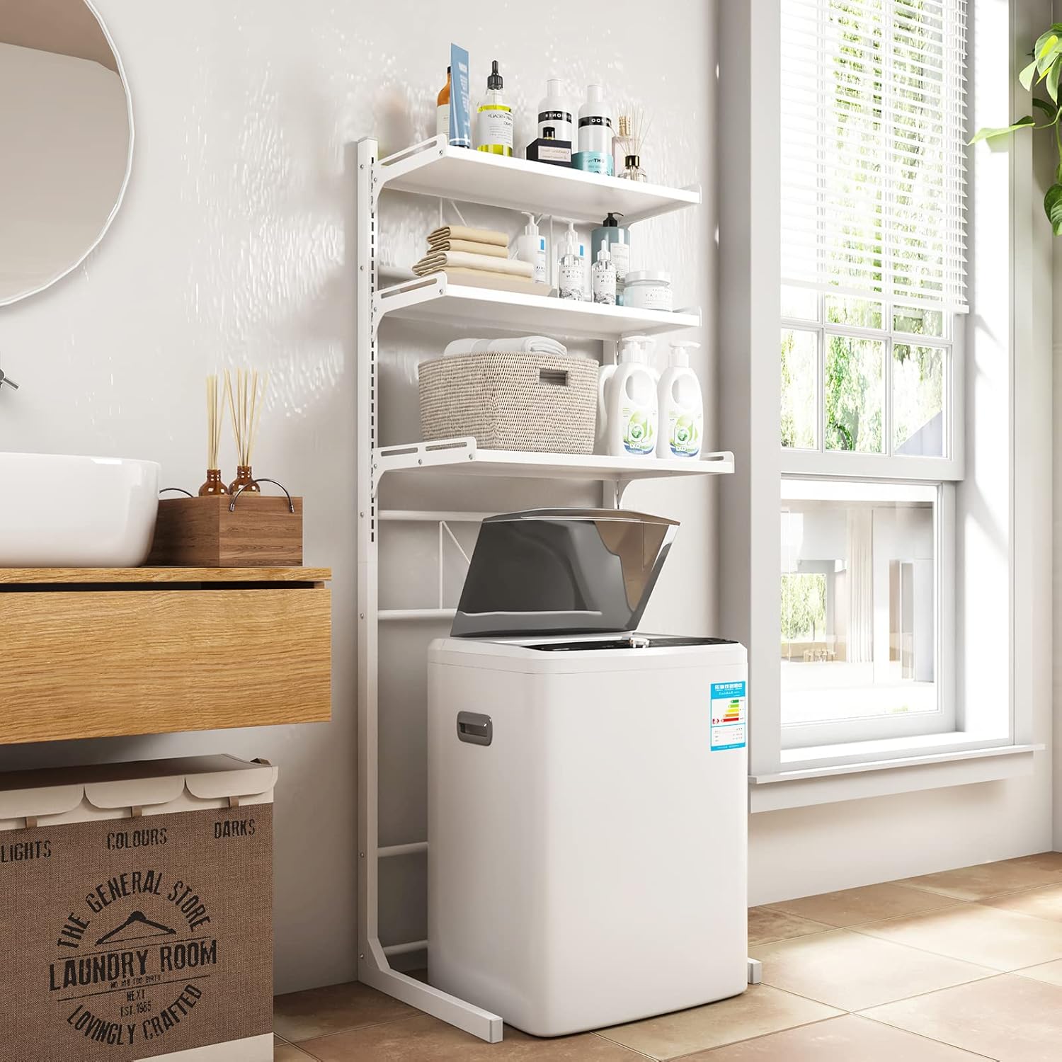 ABCOOL トイレの洗濯機の整理整頓のための調節可能な立場の収納力の棚を洗濯の棚浴室のスペースは高さの調節可能な引出しのテーブルと救う上で