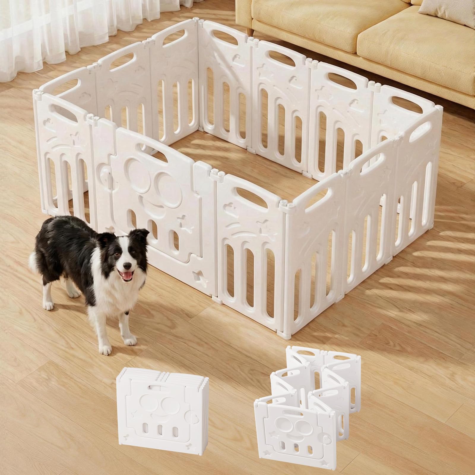 ペットフェンス サークル 組立不要 犬用フェンス ドア付き 室内用 折りたたみ式 ドッグゲート 吸盤付き 自由に組み立て可能 脱走防止 中小型犬用 高さ64