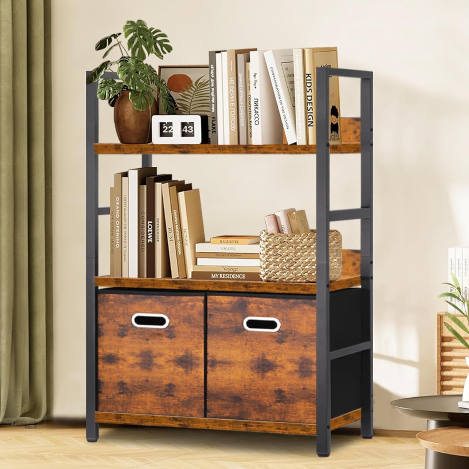 [DSDCDJ] オープンシェルフ 3段 棚 ラック 付属収納引き出し*２ 幅60×奥行30×高さ100cm おしゃれ 本棚 収納ラック キッチンラック オフィス収納棚 木目調 耐久性 省スペース 組