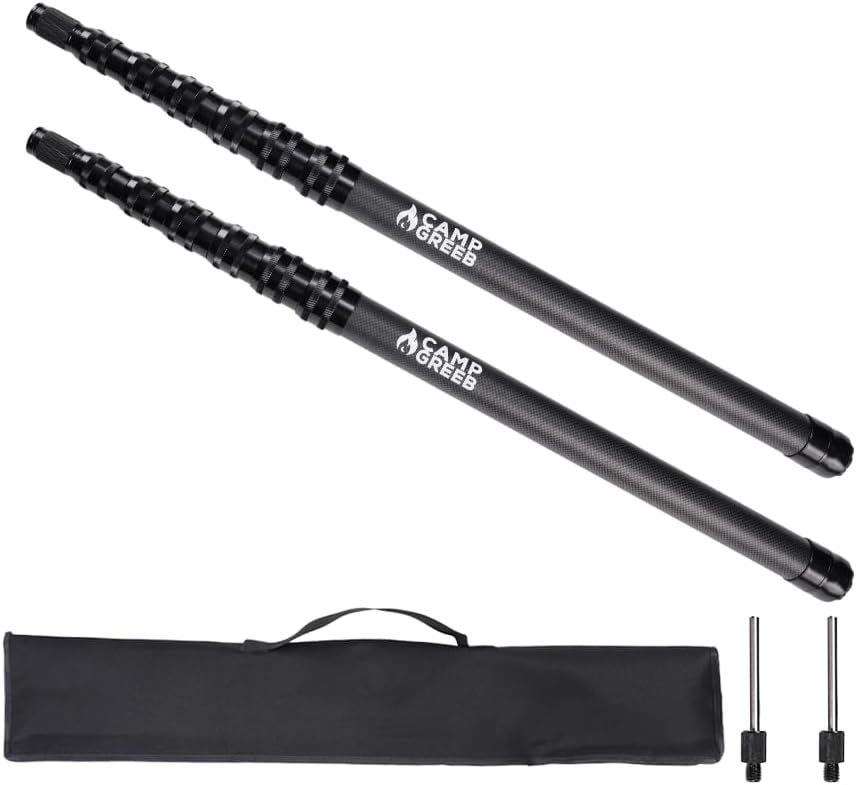 タープポール カーボン 製 (高さ180cm~270cm 直径27cm~33cm) (無段階調節のため1cm単位で調整可) テントポール 伸縮ポール 【日本人キャンパー監修説明書付】