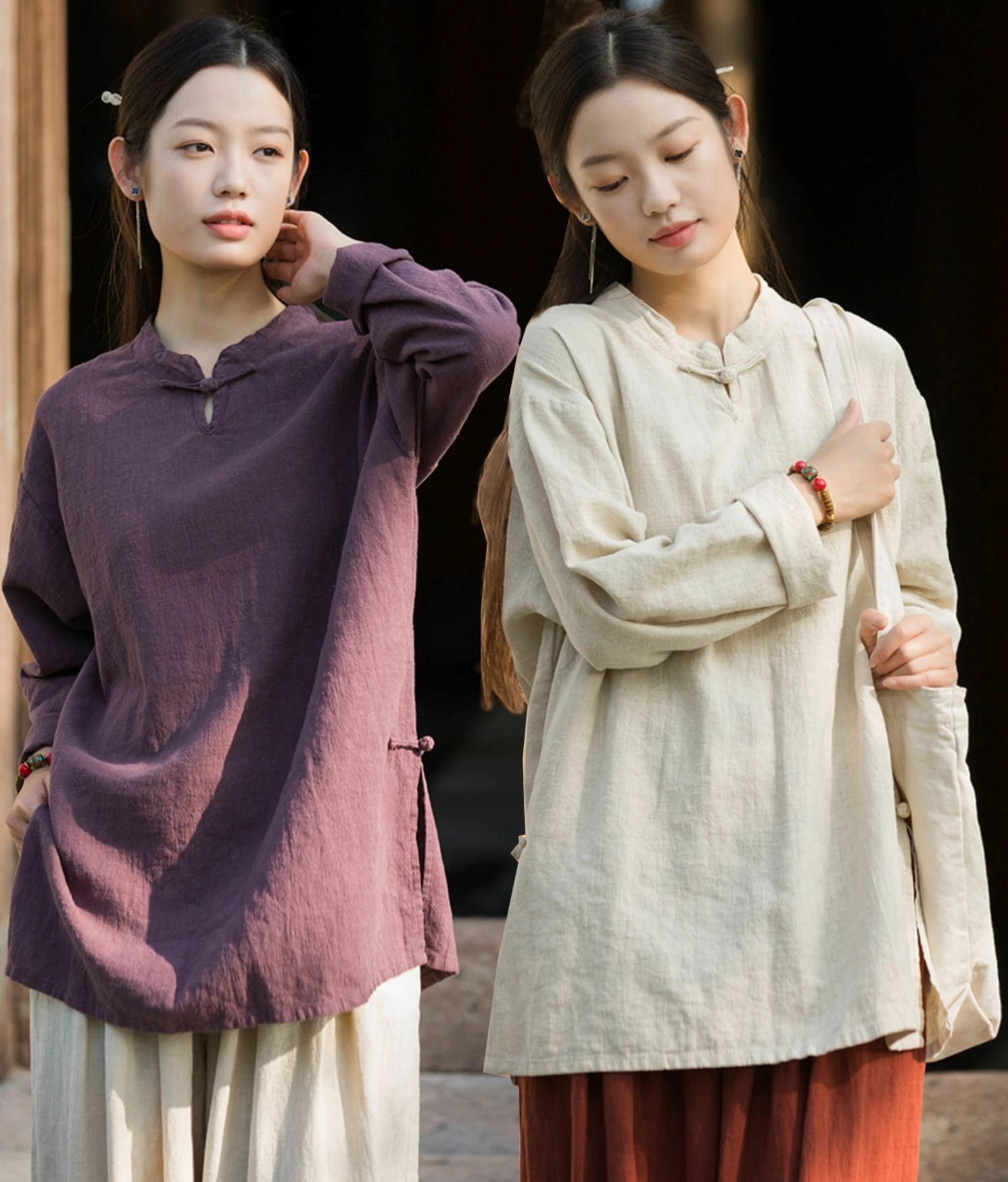 ブラウス 綿麻 シャツ 長袖 リネン シャツ ナチュラル ミドル丈 チャイナ ブラウス ゆったり チャイナ ボタン レディース 春 夏 秋 トップス カジュアル ジョッキング 太極拳 ヨガ カンフー