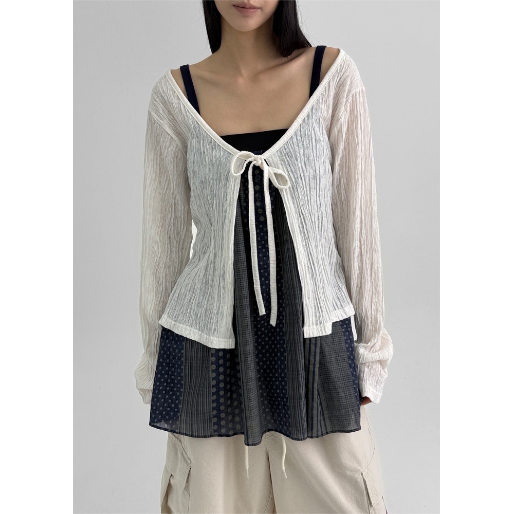 ブラックアップノップストラップリンクルサマーカーディガン