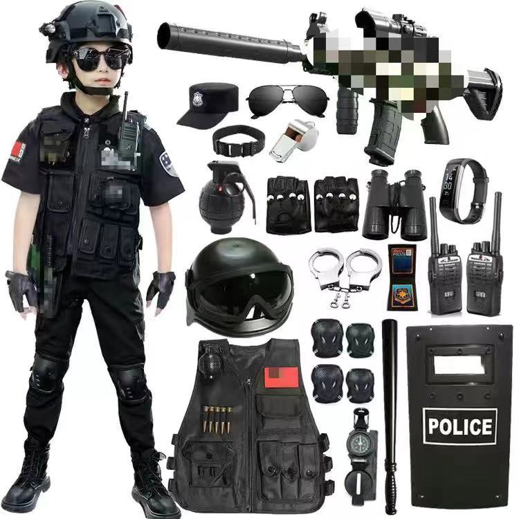 子供のおもちゃコレクション警察スーツ警察官スーツ保安官少年swat服完全なおもちゃ装備