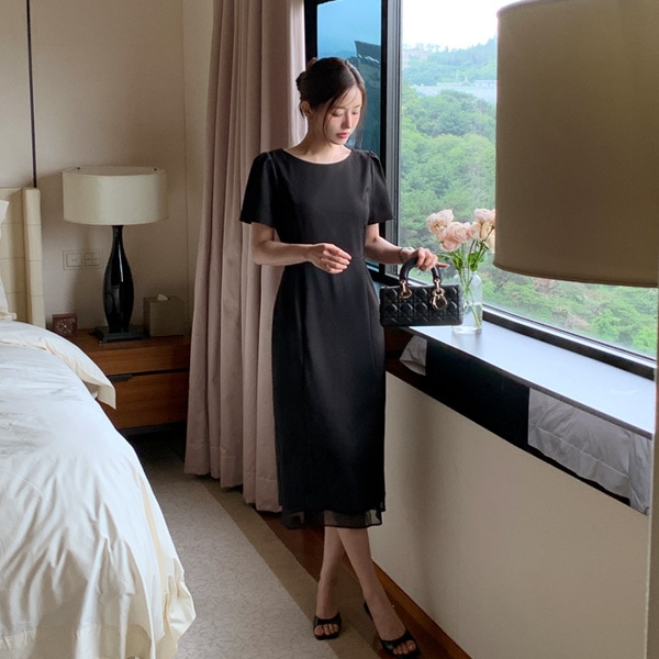 （MADE／ブランドクオリティ／夏のお呼ばれコーデ）ロミエル シフォンレイヤード Hラインロングワンピース op16106