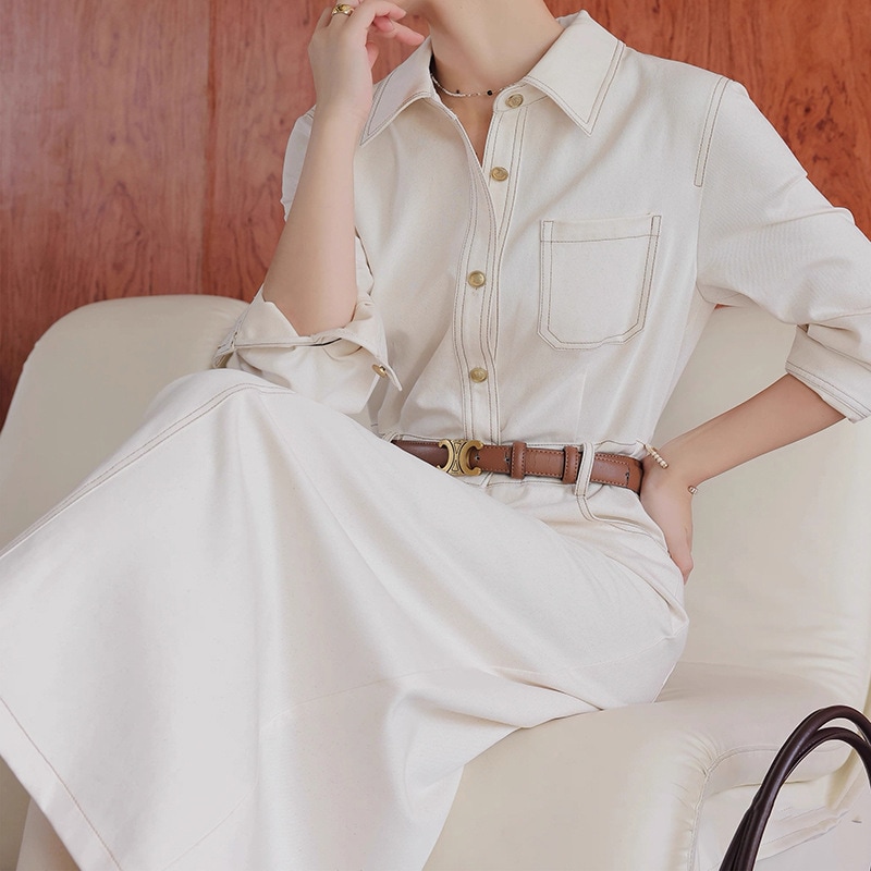 既製工場の女性用長袖テンセル シャツ ドレスワーク スタイルの通勤ハイウエスト ロング スカート