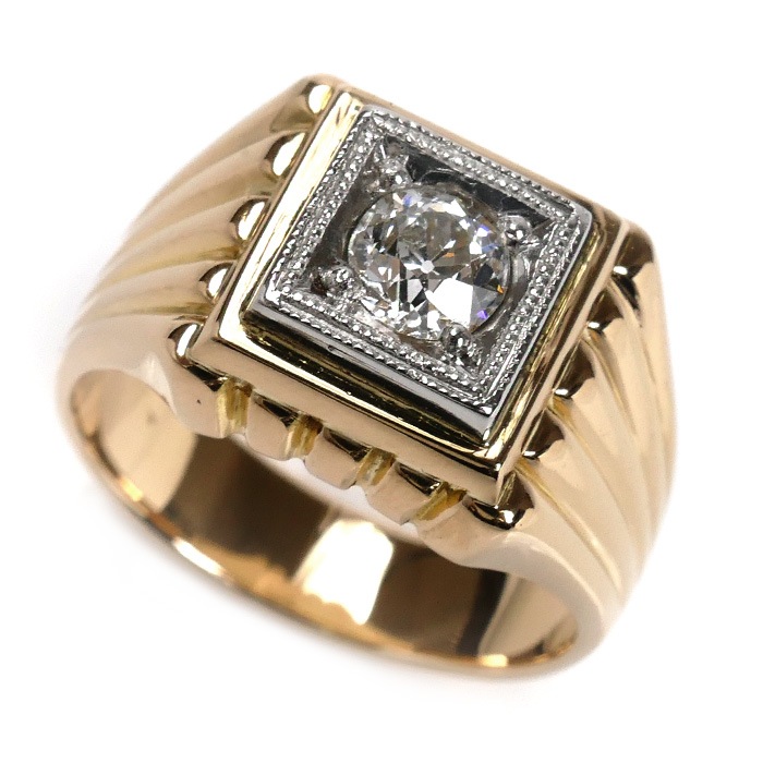 K18YG イエローゴールド Pt900プラチナ リング・指輪 ダイヤモンド0.57ct 17.5号 17.8g メンズ 中古 美品 165,000円