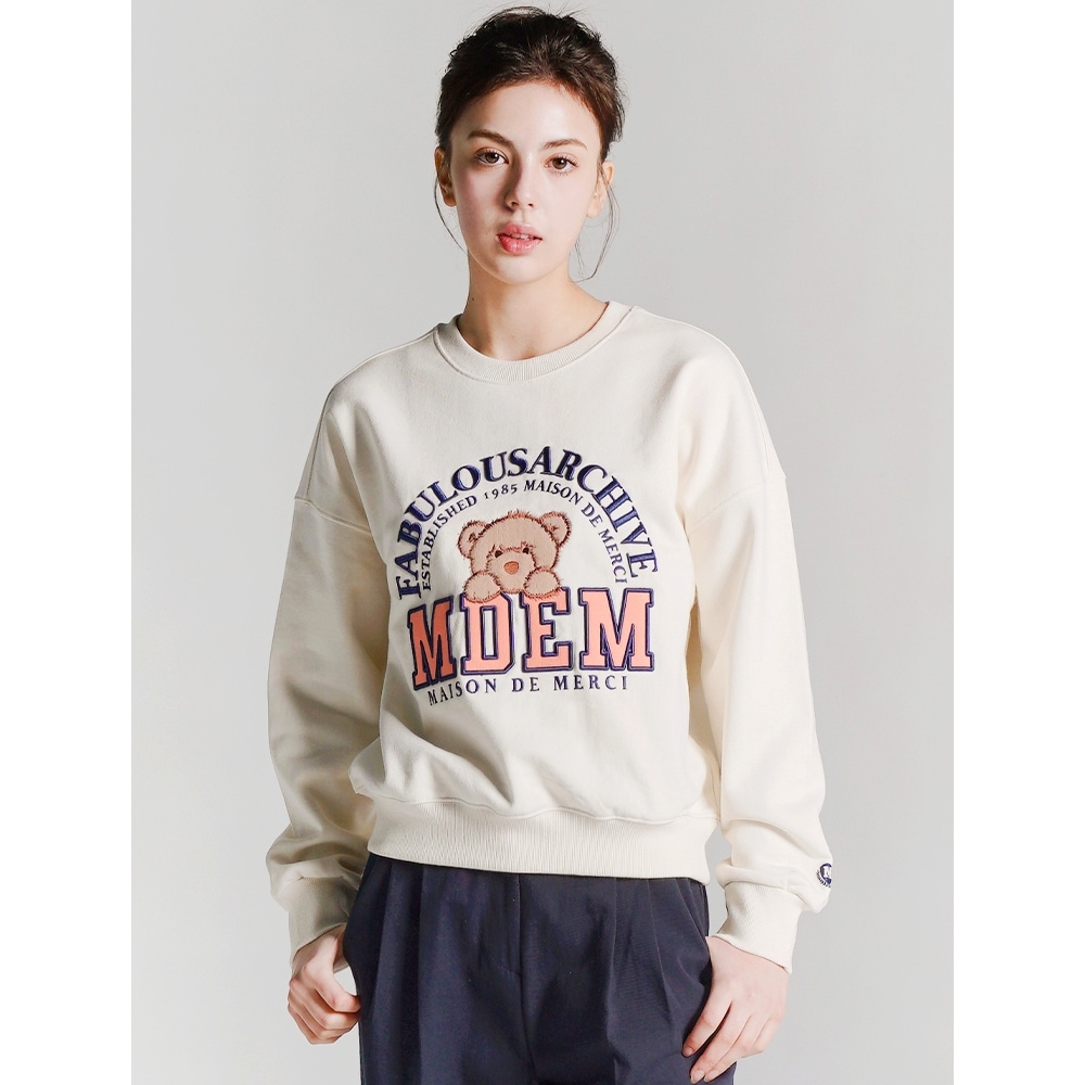 ファビュラスアーカイブレディースクロップリトルベアフレンズスウェットシャツクリームネイビー (FCC1TS382W)