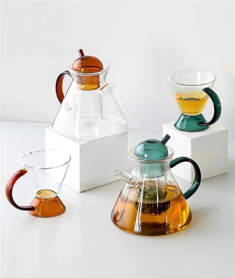 【急速出荷!】スタイル ガラスのティーポット 茶器 耐熱ガラス グラス 大人気 アフタヌーンティー ティーポット 果物の花のティーポット カップ セット