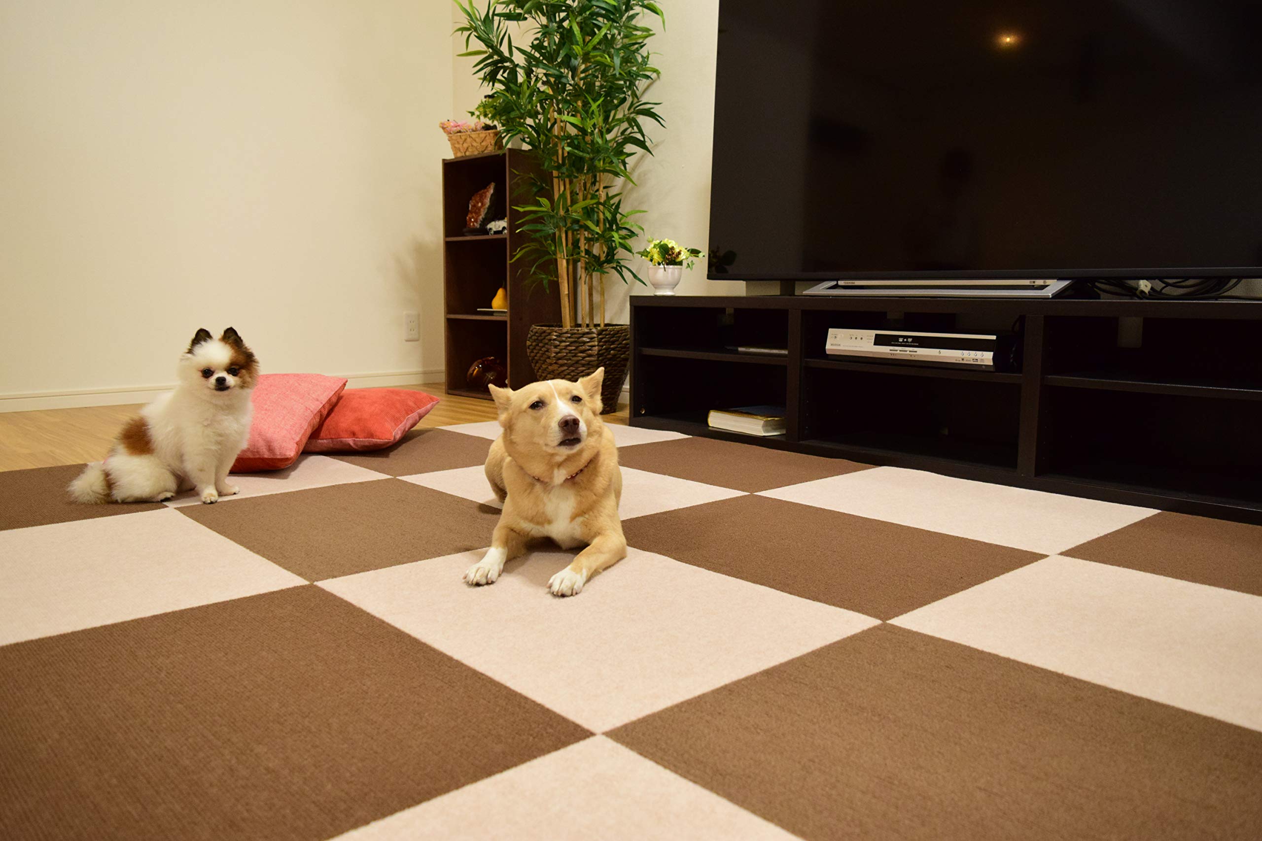 ６畳用大判タイプ おくだけ撥水吸着 タイルマット 60cm×45cm 36枚セット ベージュ 撥水加工 洗濯可