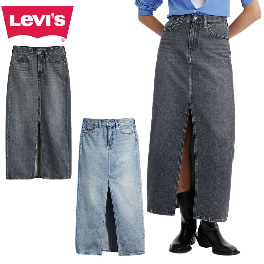 レディース ロングスカートリーバイス LEVIS プレミアムアンクル・コラム デニムスカート Ankle Column Denim Skirtウォッシュブラック WA